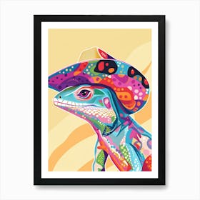 Lizard With A Cow Print Cowboy Hat Modern Abstract Illustration 3 Art Print