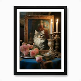 Royal Cat At A Banquet Rococo Inspired Painting Art Print