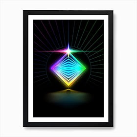 Neon Geometric Glyph in Candy Blue and Pink with Rainbow Sparkle on Black n.0053 Art Print
