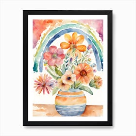 Rainbow Flowers In A Vase Art Print