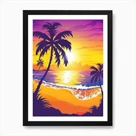 Sunset Beach With Palm Trees 1 Art Print