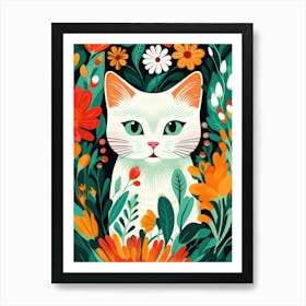 Cat In Flowers 2 Art Print