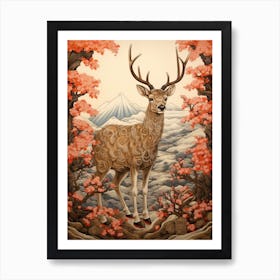 Deer Animal Drawing In The Style Of Ukiyo E 5 Art Print