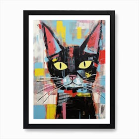 Ink and Purr: Street Art with a Black Cat Twist Art Print