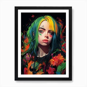 Billie Eilish Floral Portrait 2 Art Print