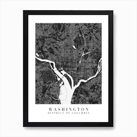 Washington Dc Minimal Black Mono Street Map  Art Print