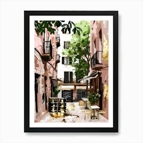 Cafe Street In Barcelona Art Print