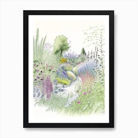 Monet S Garden, Usa Vintage Pencil Drawing Art Print