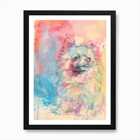 Pomeranian Dog Pastel Line Watercolour Illustration  4 Art Print