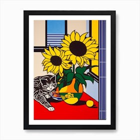 Sunflower With A Cat 2 Pop Art Style Art Print