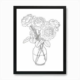 Rose In A Vase Line Drawing 5 Art Print