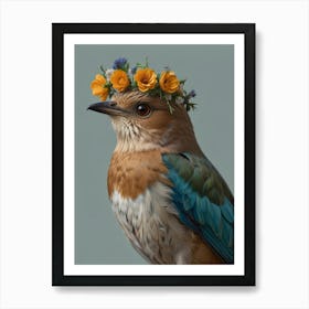 Bird With A Flower Crown European Robin 2 Art Print