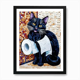 Black Cat With Toilet Paper Art Print