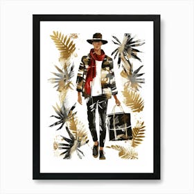 Fashion Man In Hat And Scarf Art Print