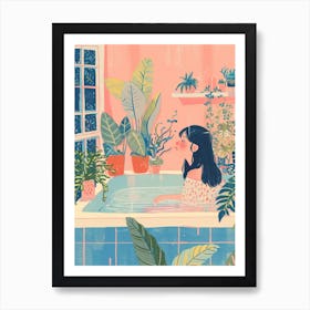 Girl Watering The Plants Kawaii Illustration 1 Art Print