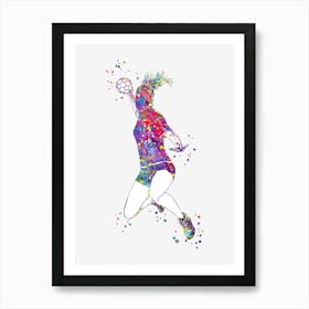 Handball Player Girl Hits The Ball Art Print