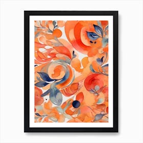 Orange And Blue Watercolor Painting Art Print