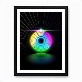 Neon Geometric Glyph in Candy Blue and Pink with Rainbow Sparkle on Black n.0122 Art Print