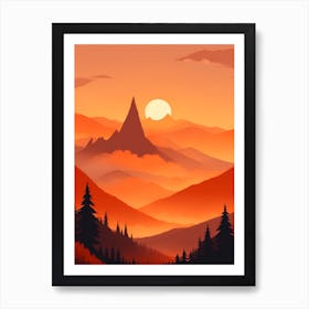 Misty Mountains Vertical Composition In Orange Tone 374 Art Print