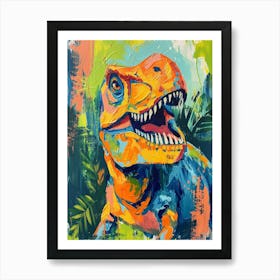 Dinosaur Orange Blue Brushstrokes Portrait 1 Art Print