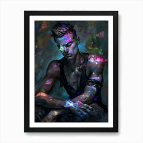 Man With Neon Lights Art Print