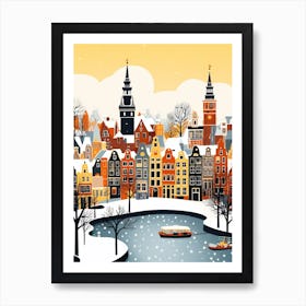 Retro Winter Illustration Amsterdam Netherlands 2 Art Print