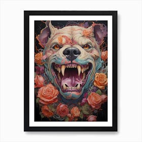 Bulldog With Roses 1 Art Print