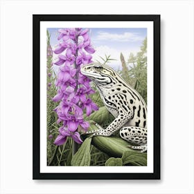 Leopard Frog Botanical Purple 2 Art Print