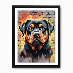 Aesthetic Rottweiler Dog Puppy Brick Wall Graffiti Artwork Art Print