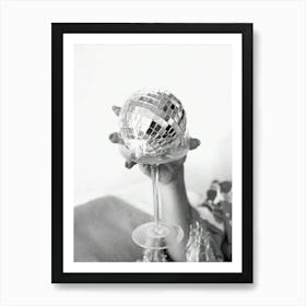 Disco Ball Bar Cart Black And White Cocktail Art Print