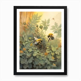 Garden Bumble Bee Beehive Watercolour Illustration 1 Art Print