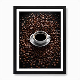 Coffee Cup On Coffee Beans Art Print