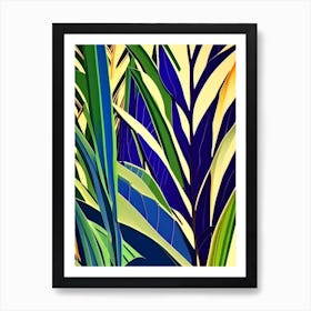 Bamboo Leaf Colourful Abstract Linocut Art Print