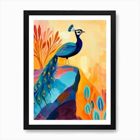 Peacock On A Cliff At Sunset Art Print