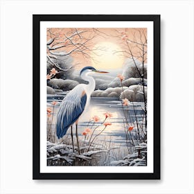 Winter Bird Painting Great Blue Heron 6 Art Print