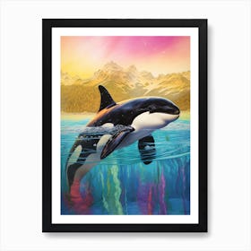 Rainbow Orca Whale Northern Lights Illustration Art Print