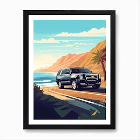 A Cadillac Escalade In The Pacific Coast Highway Car Illustration 3 Art Print