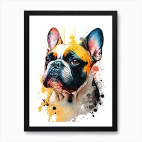 Cute French Bulldog Watercolor Portrait Art Print