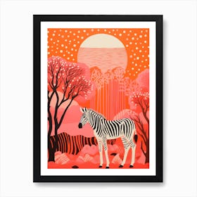 Zebra Pink Orange Lines & Dots Art Print