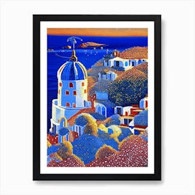 Santorini Greece Pointillism Style Tropical Destination Art Print