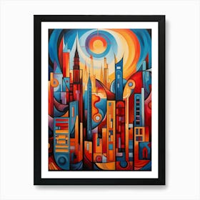 City Futuristic 03 - Abstract Vibrant Cubism Style Art Print