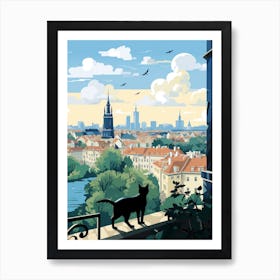 Warsaw, Poland Skyline With A Cat 3 Art Print