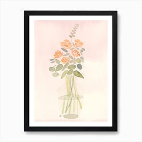 flowers floral painting watercolor pink peach color minimal minimalist light berdoom living room kitchen office Art Print