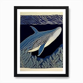 Whale And Coral Linocut Art Print