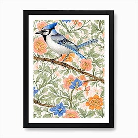 Blue Jay 2 William Morris Style Bird Art Print