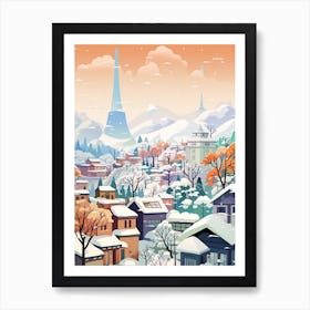 Vintage Winter Travel Illustration Seoul South Korea 1 Art Print