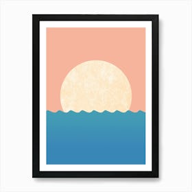 Sunset Pink Sky - Minimalist Graphic Abstract Horizon Seascape Nostalgic Art Print