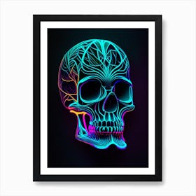 Skull With Neon Accents 3 Line Drawing Art Print