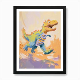 Dinosaur Running Pastel Brushstrokes Art Print