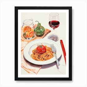 Spaghetti And Wine Art Print
